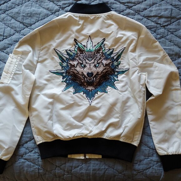 New White Bomber Jacket - Dog Zodiac Embroidery - XS/S - Picture 1 of 6